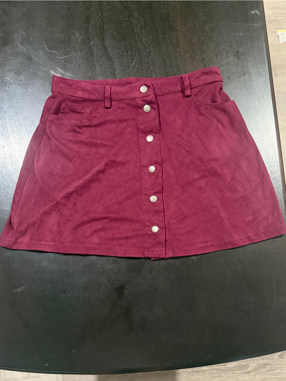 Medium Burgundy/wine/maroon Rue21 suede button-up mini skirt fall style